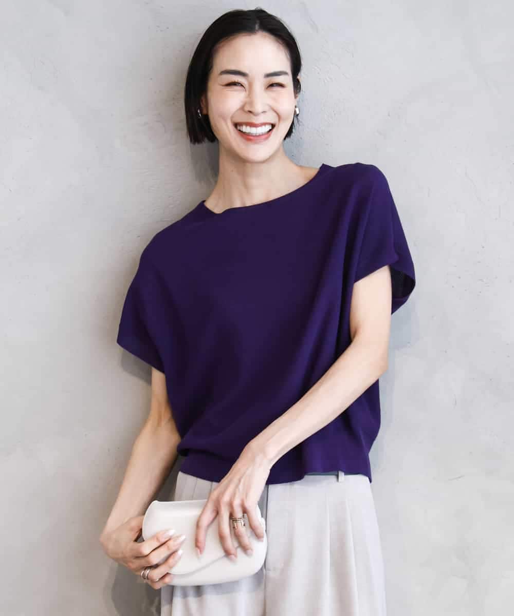 FMFGA26170 MICHEL KLEIN(ミッシェルクラン) ホールガーメント(R)フレンチスリーブニット ライトブルー