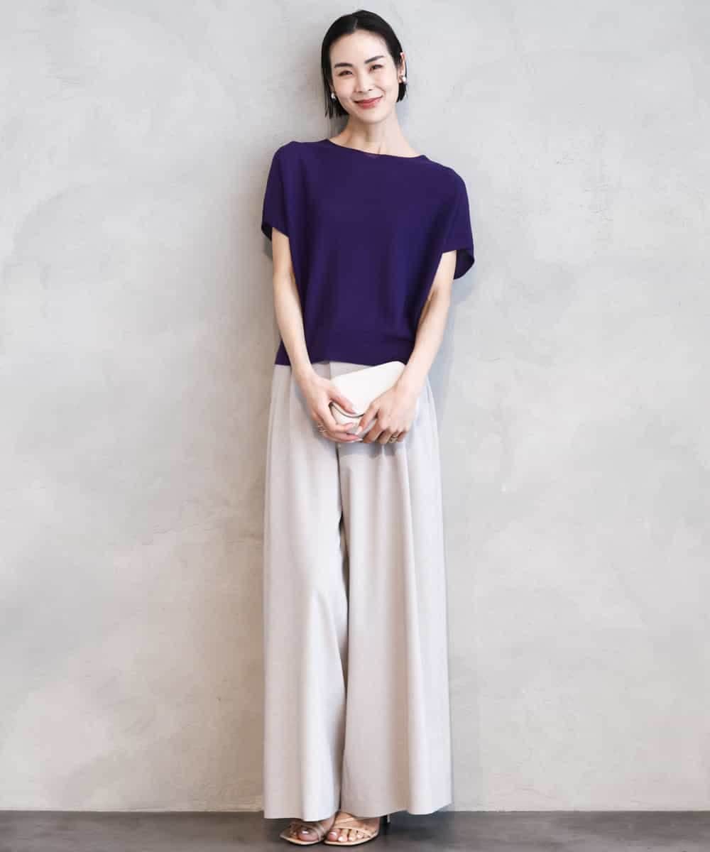 FMFGA26170 MICHEL KLEIN(ミッシェルクラン) ホールガーメント(R)フレンチスリーブニット ライトブルー