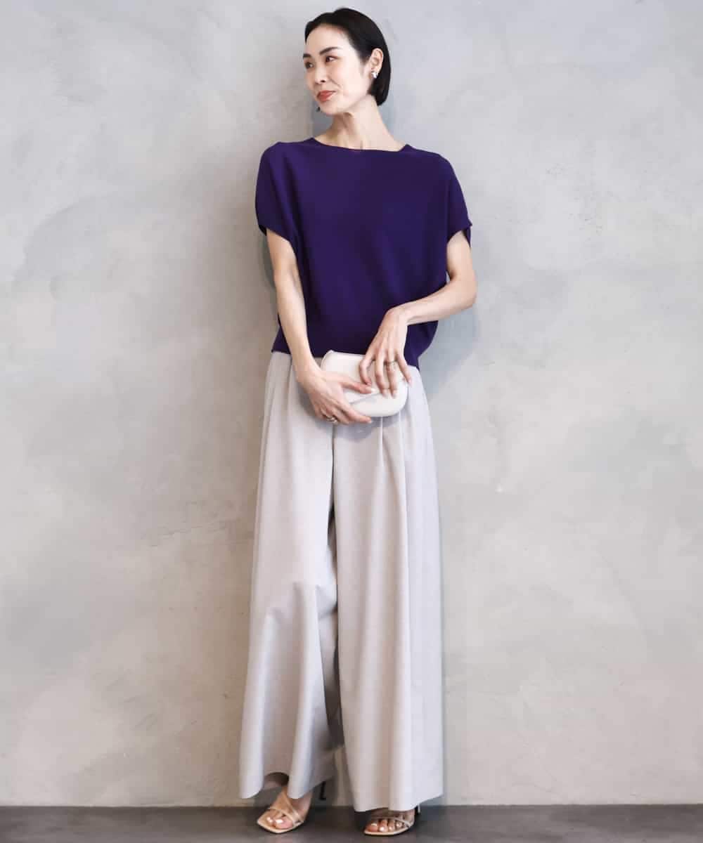FMFGA26170 MICHEL KLEIN(ミッシェルクラン) ホールガーメント(R)フレンチスリーブニット ライトブルー