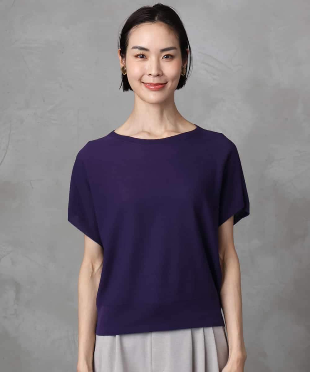 FMFGA26170 MICHEL KLEIN(ミッシェルクラン) ホールガーメント(R)フレンチスリーブニット ライトブルー