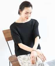 FMFGA36160 MICHEL KLEIN(ミッシェルクラン) ホールガーメント(R)ドルマンスリーブニット(半袖） ブラック