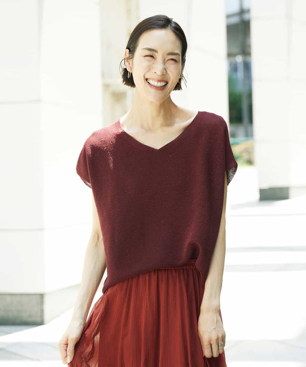 FMFGD02190 MICHEL KLEIN(ミッシェルクラン) ホールガーメント(R)Vネックラメニット パープル