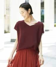 FMFGD02190 MICHEL KLEIN(ミッシェルクラン) ホールガーメント(R)Vネックラメニット パープル