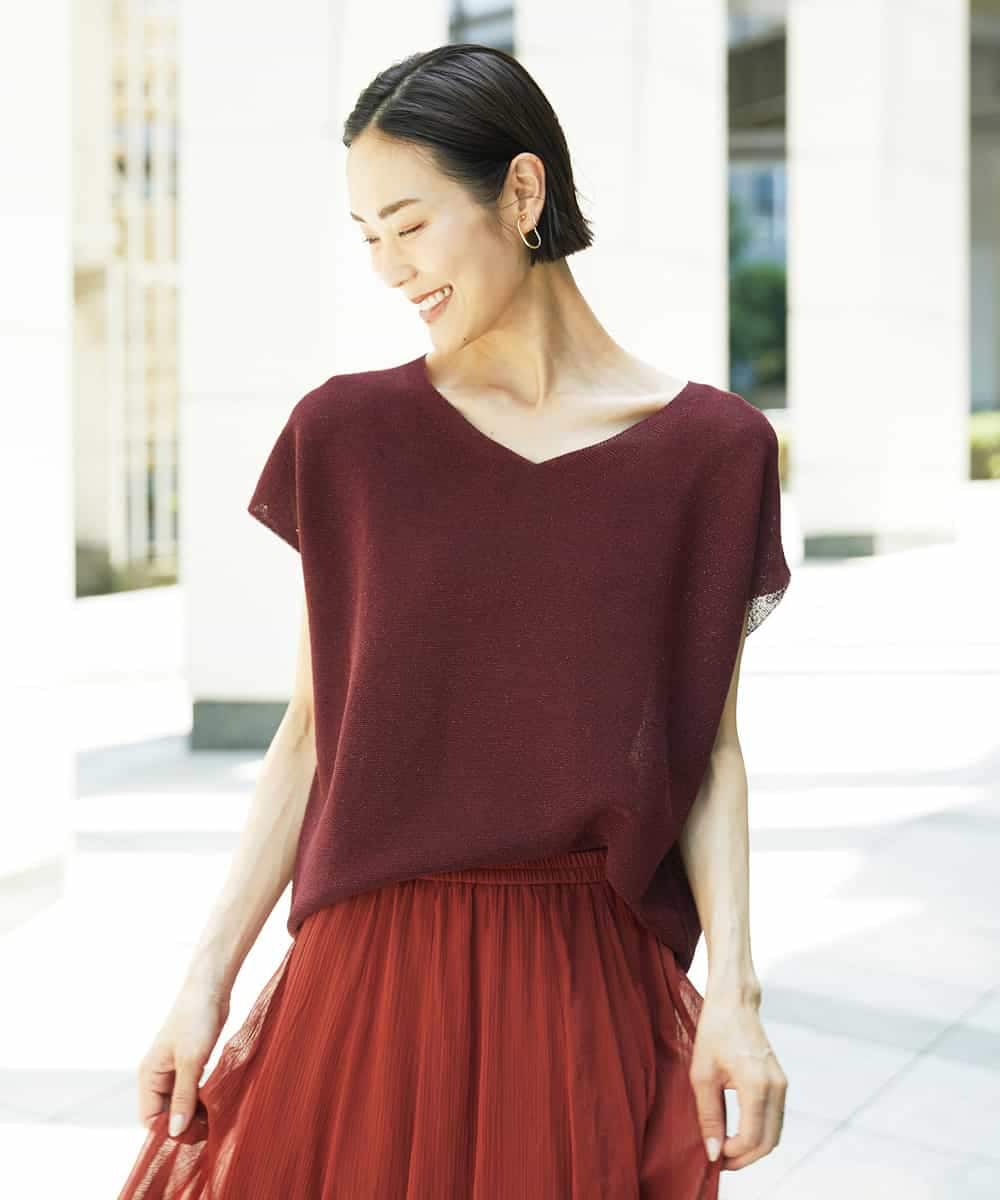 FMFGD02190 MICHEL KLEIN(ミッシェルクラン) ホールガーメント(R)Vネックラメニット パープル