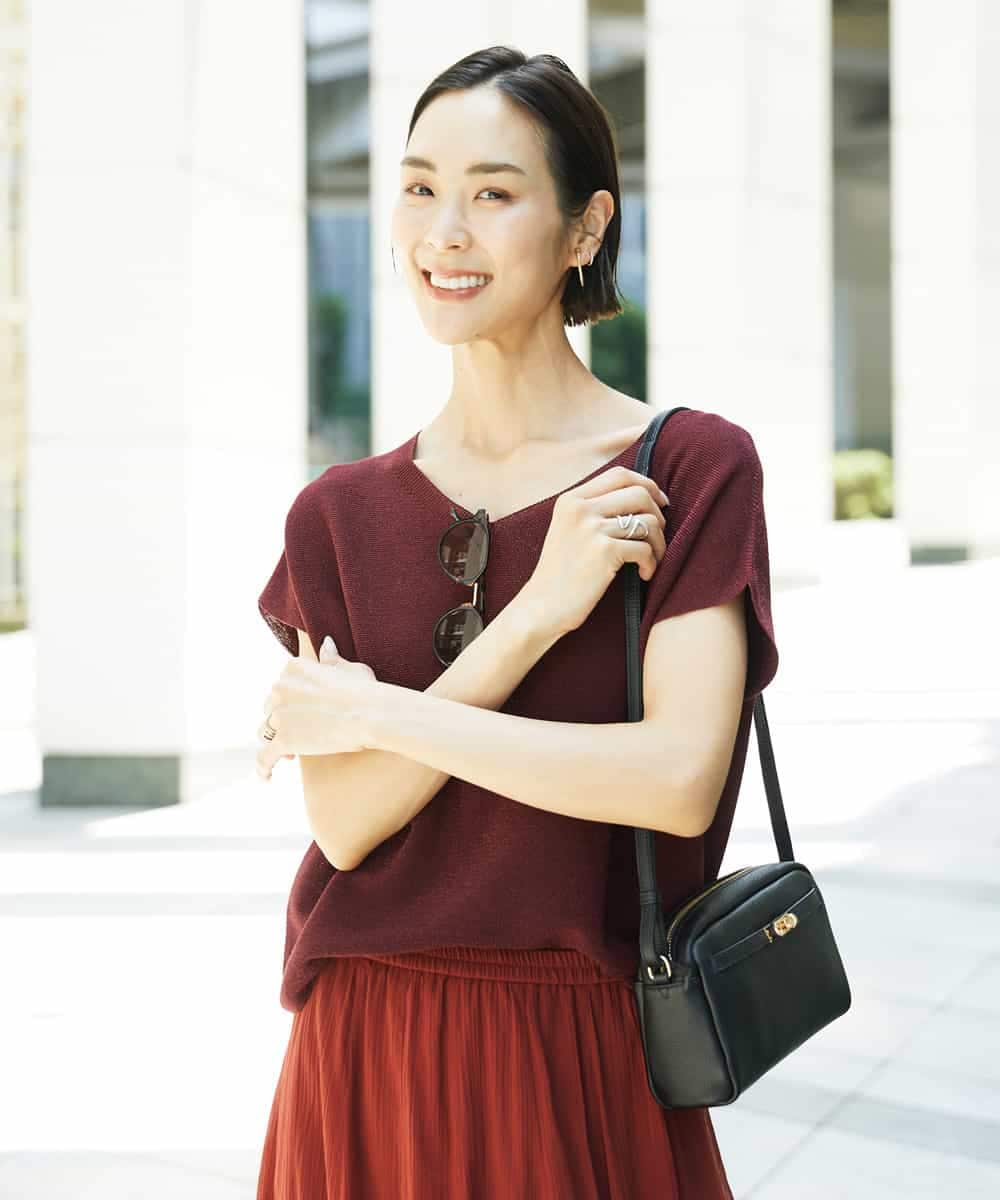 FMFGD02190 MICHEL KLEIN(ミッシェルクラン) ホールガーメント(R)Vネックラメニット パープル
