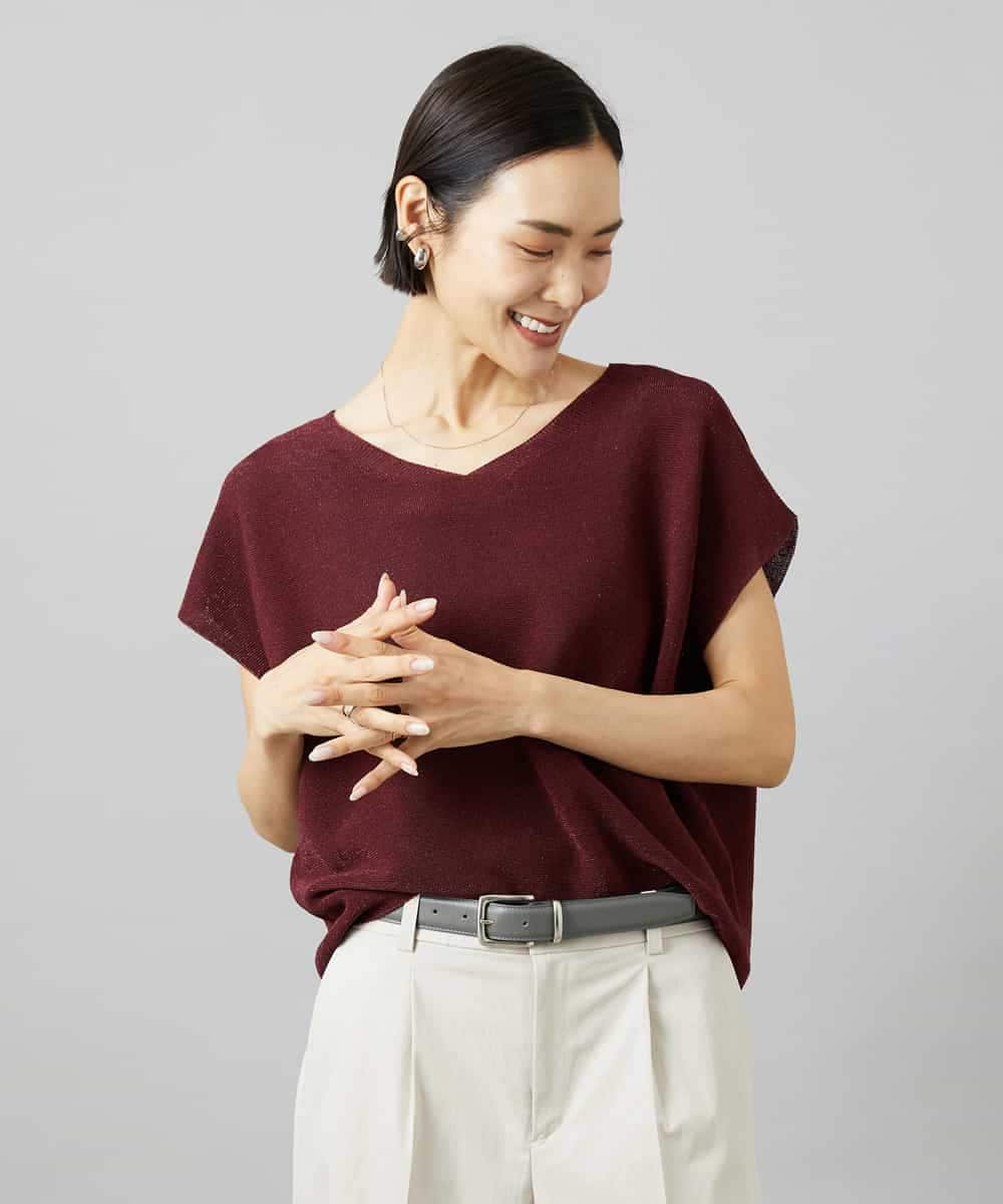 FMFGD02190 MICHEL KLEIN(ミッシェルクラン) ホールガーメント(R)Vネックラメニット パープル