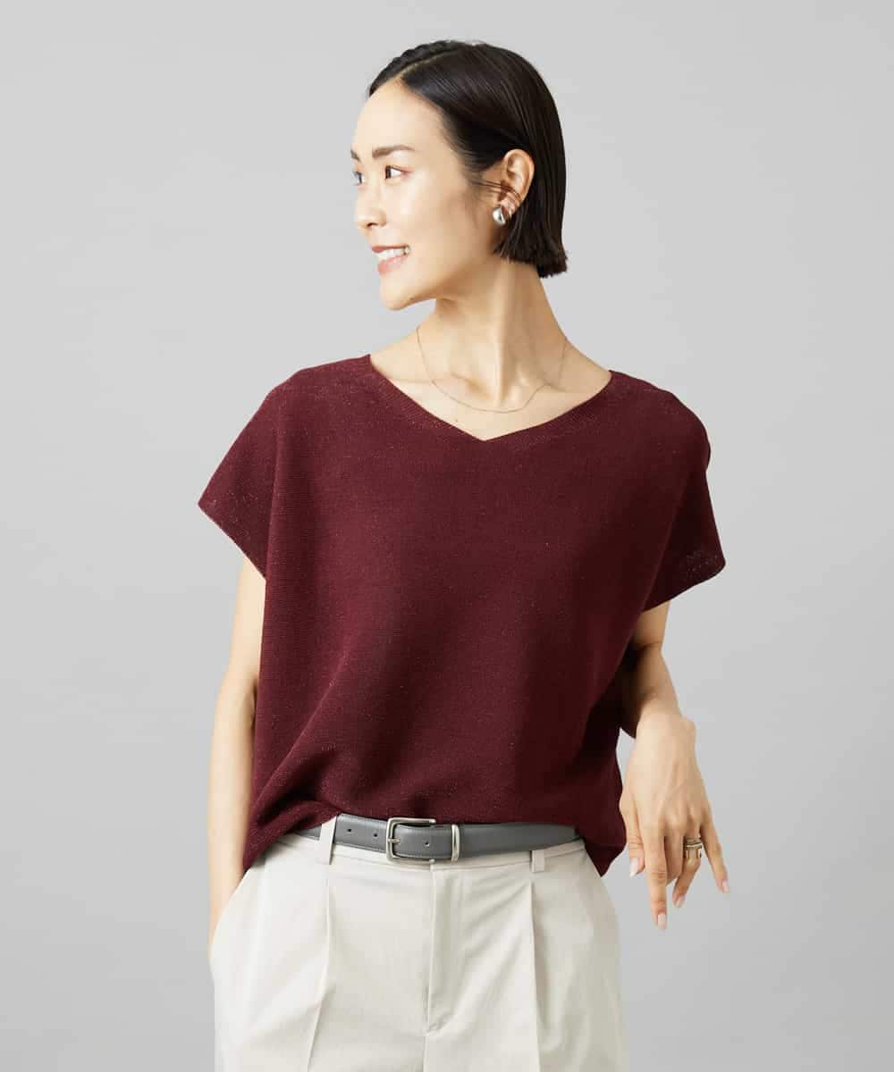 FMFGD02190 MICHEL KLEIN(ミッシェルクラン) ホールガーメント(R)Vネックラメニット パープル