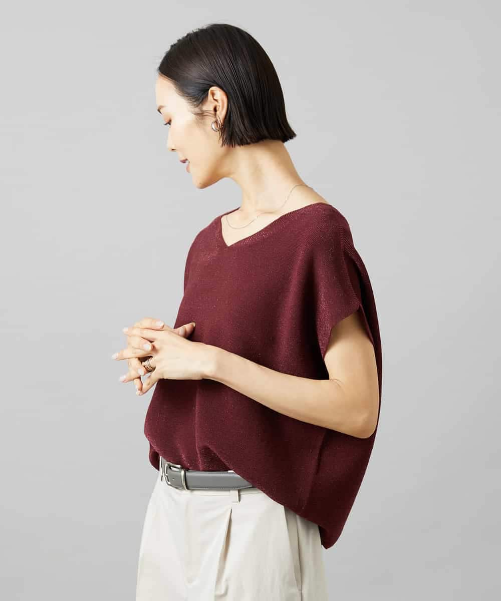FMFGD02190 MICHEL KLEIN(ミッシェルクラン) ホールガーメント(R)Vネックラメニット パープル