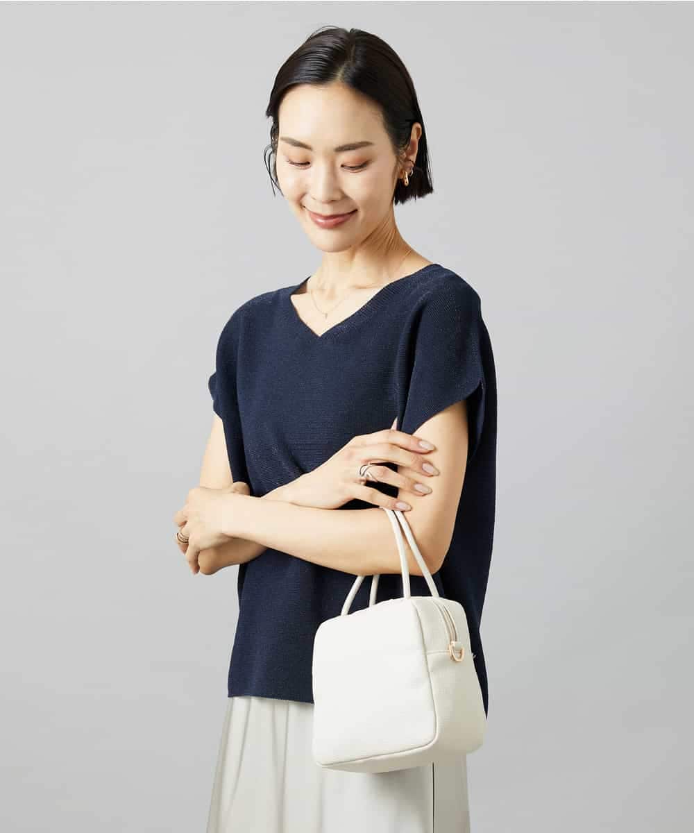 FMFGD02190 MICHEL KLEIN(ミッシェルクラン) ホールガーメント(R)Vネックラメニット パープル