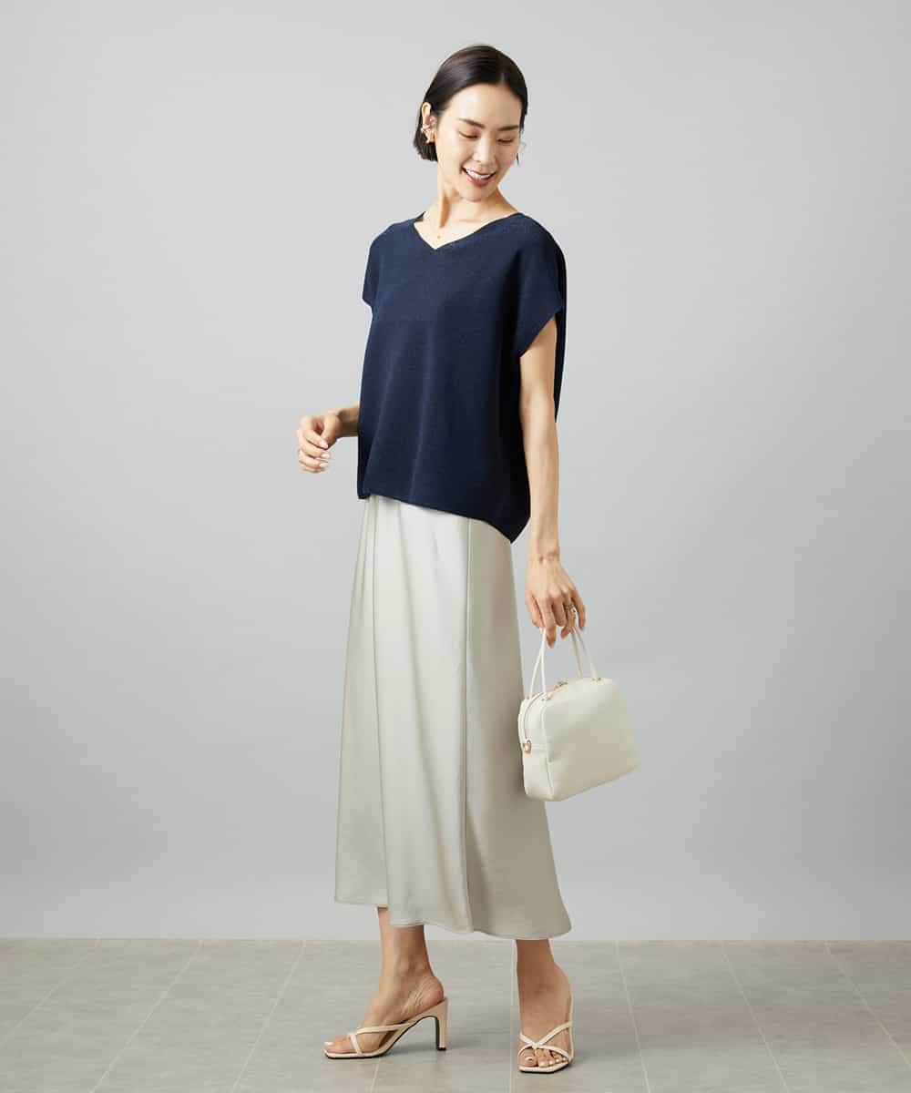 FMFGD02190 MICHEL KLEIN(ミッシェルクラン) ホールガーメント(R)Vネックラメニット パープル