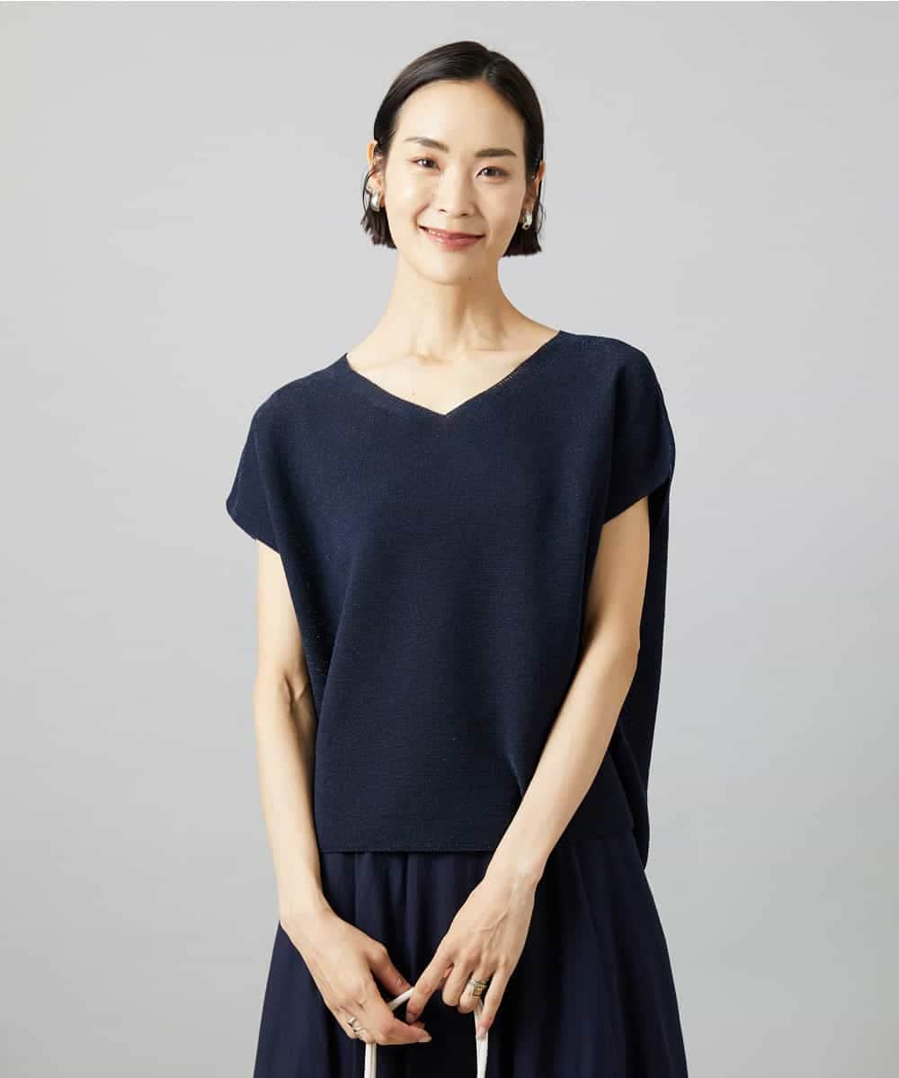 FMFGD02190 MICHEL KLEIN(ミッシェルクラン) ホールガーメント(R)Vネックラメニット パープル