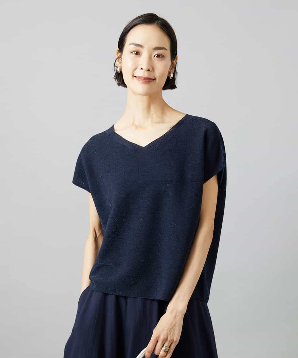 FMFGD02190 MICHEL KLEIN(ミッシェルクラン) ホールガーメント(R)Vネックラメニット パープル