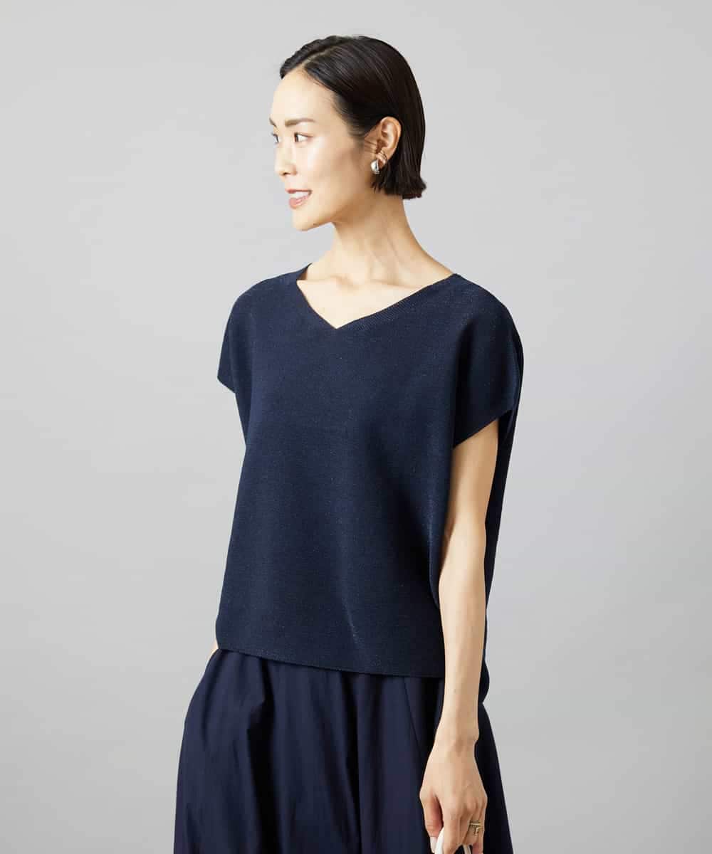 FMFGD02190 MICHEL KLEIN(ミッシェルクラン) ホールガーメント(R)Vネックラメニット パープル