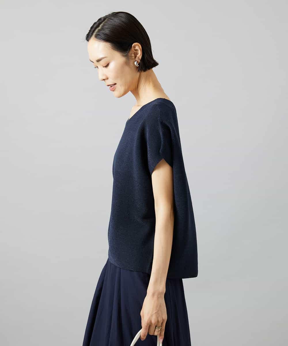 FMFGD02190 MICHEL KLEIN(ミッシェルクラン) ホールガーメント(R)Vネックラメニット パープル