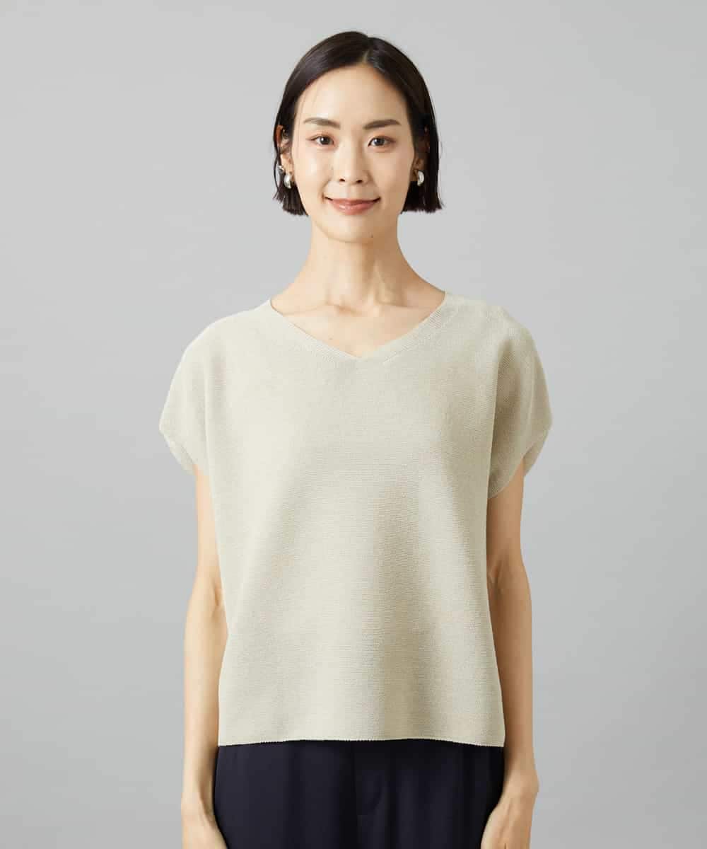 FMFGD02190 MICHEL KLEIN(ミッシェルクラン) ホールガーメント(R)Vネックラメニット パープル