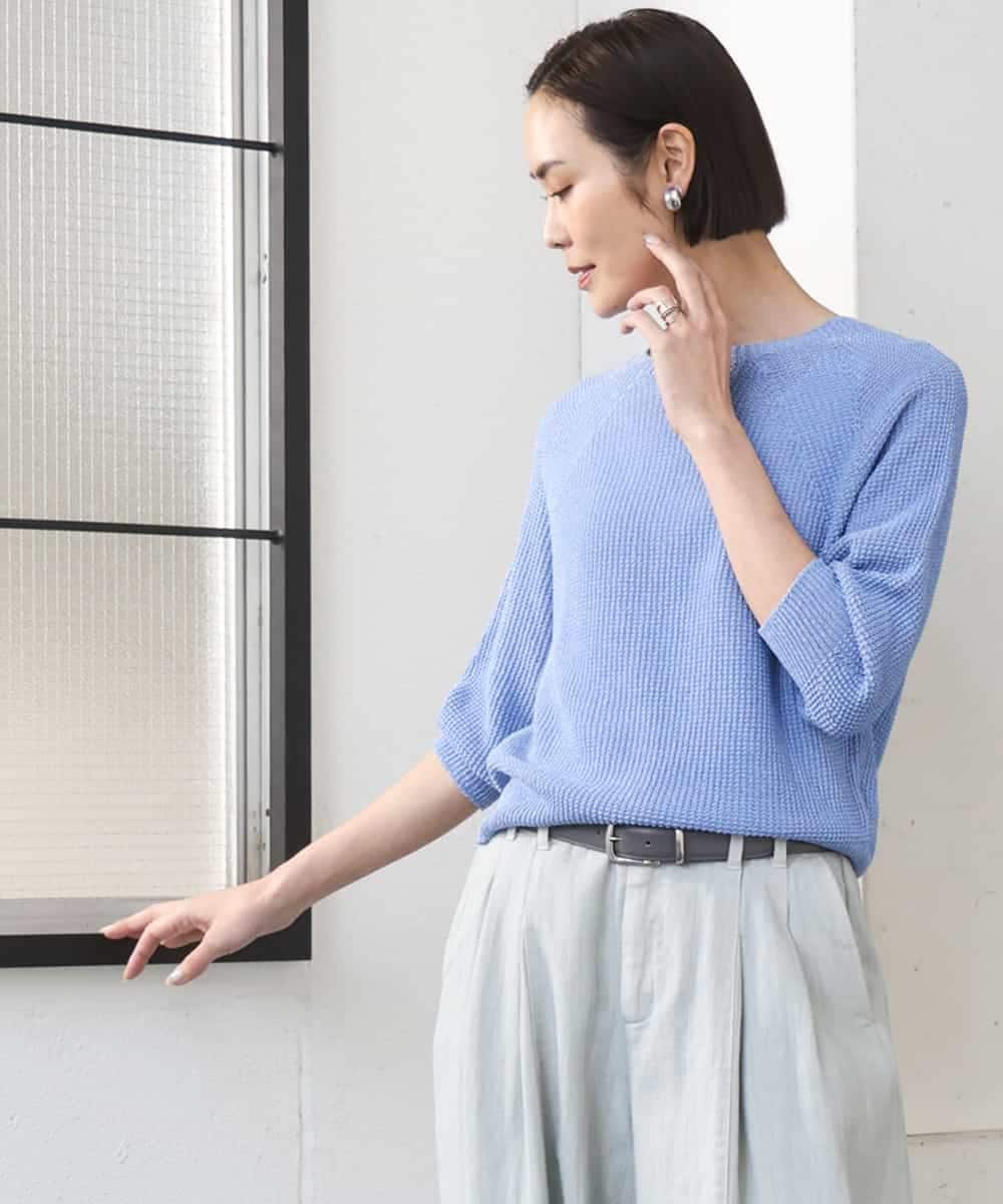 FMFGD04230 MICHEL KLEIN(ミッシェルクラン) ホールガーメント(R)ラグランラメニット ライトブルー