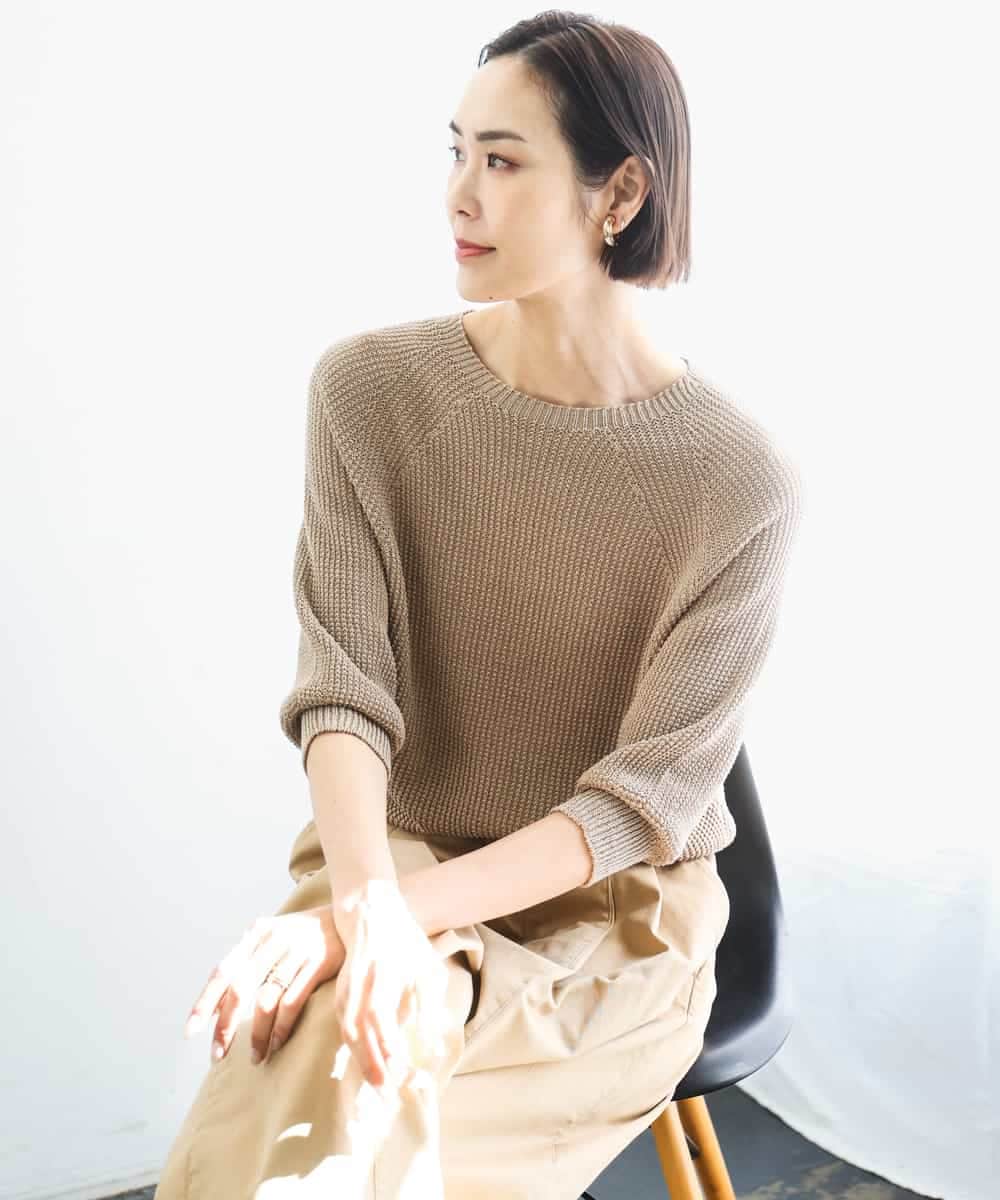 FMFGD04230 MICHEL KLEIN(ミッシェルクラン) ホールガーメント(R)ラグランラメニット ベージュ