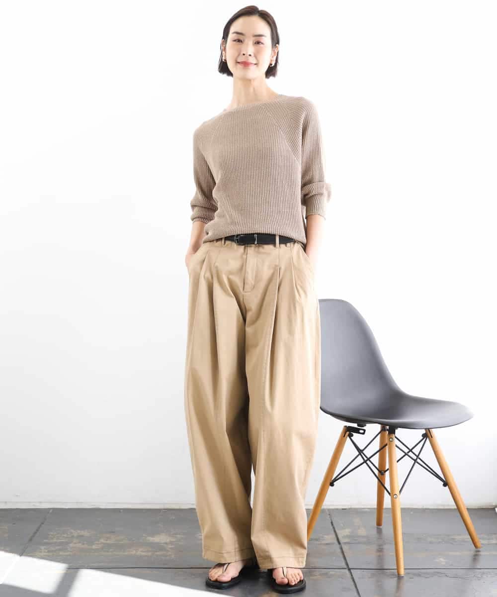 FMFGD04230 MICHEL KLEIN(ミッシェルクラン) ホールガーメント(R)ラグランラメニット ベージュ