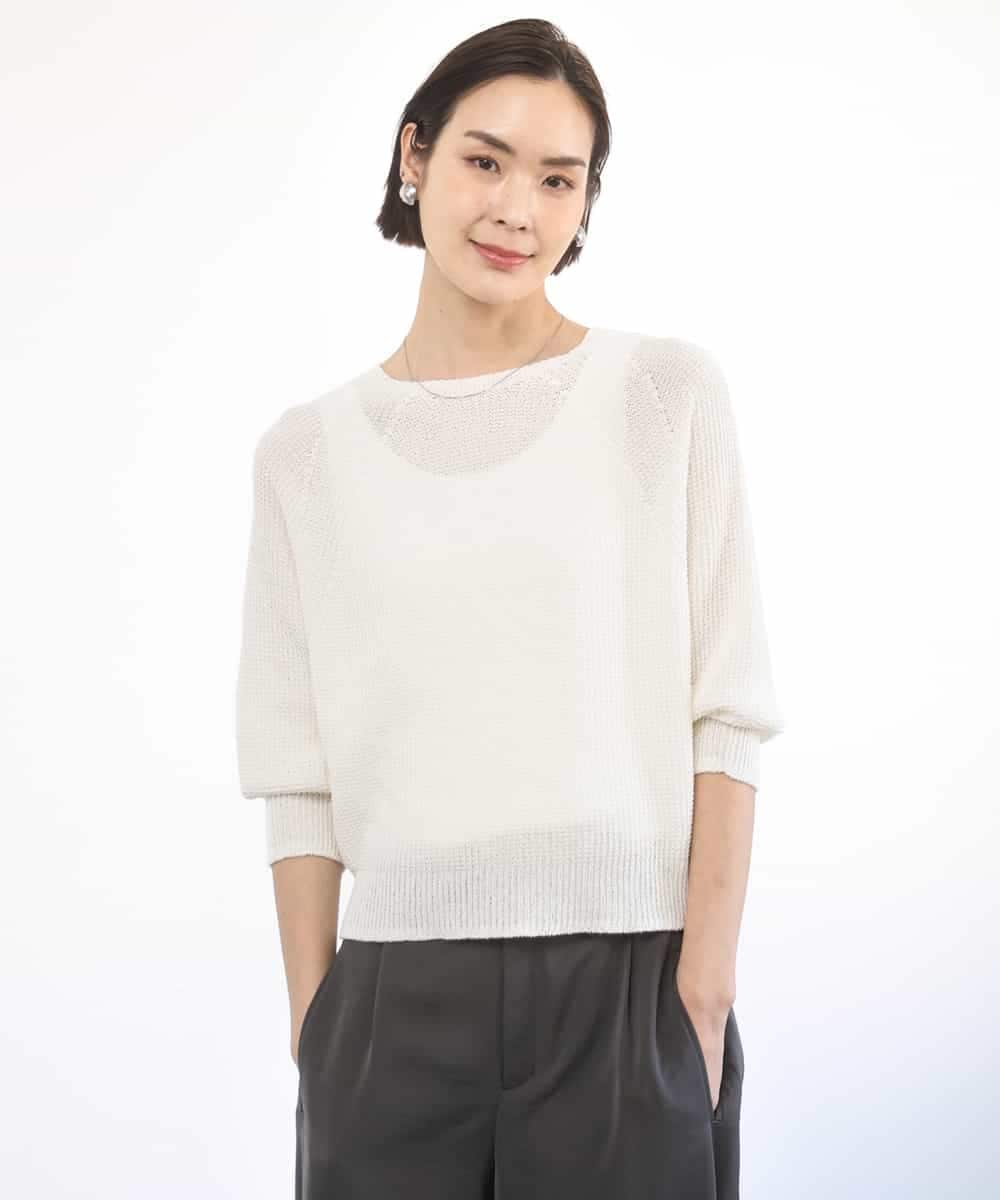 FMFGD04230 MICHEL KLEIN(ミッシェルクラン) ホールガーメント(R)ラグランラメニット ホワイト