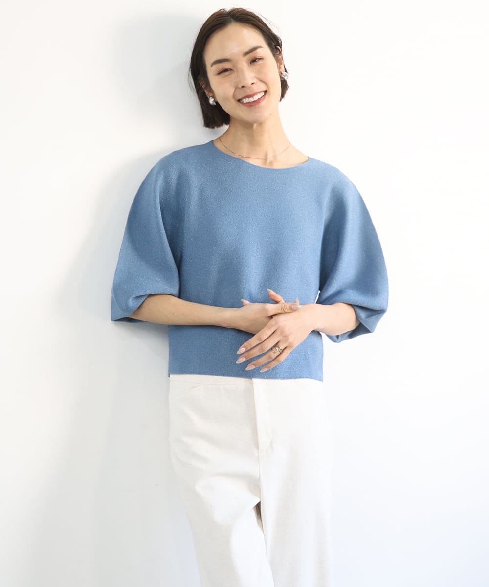 FMFGD18220 MICHEL KLEIN(ミッシェルクラン) ホールガーメント(R)パフスリーブニット ブルー