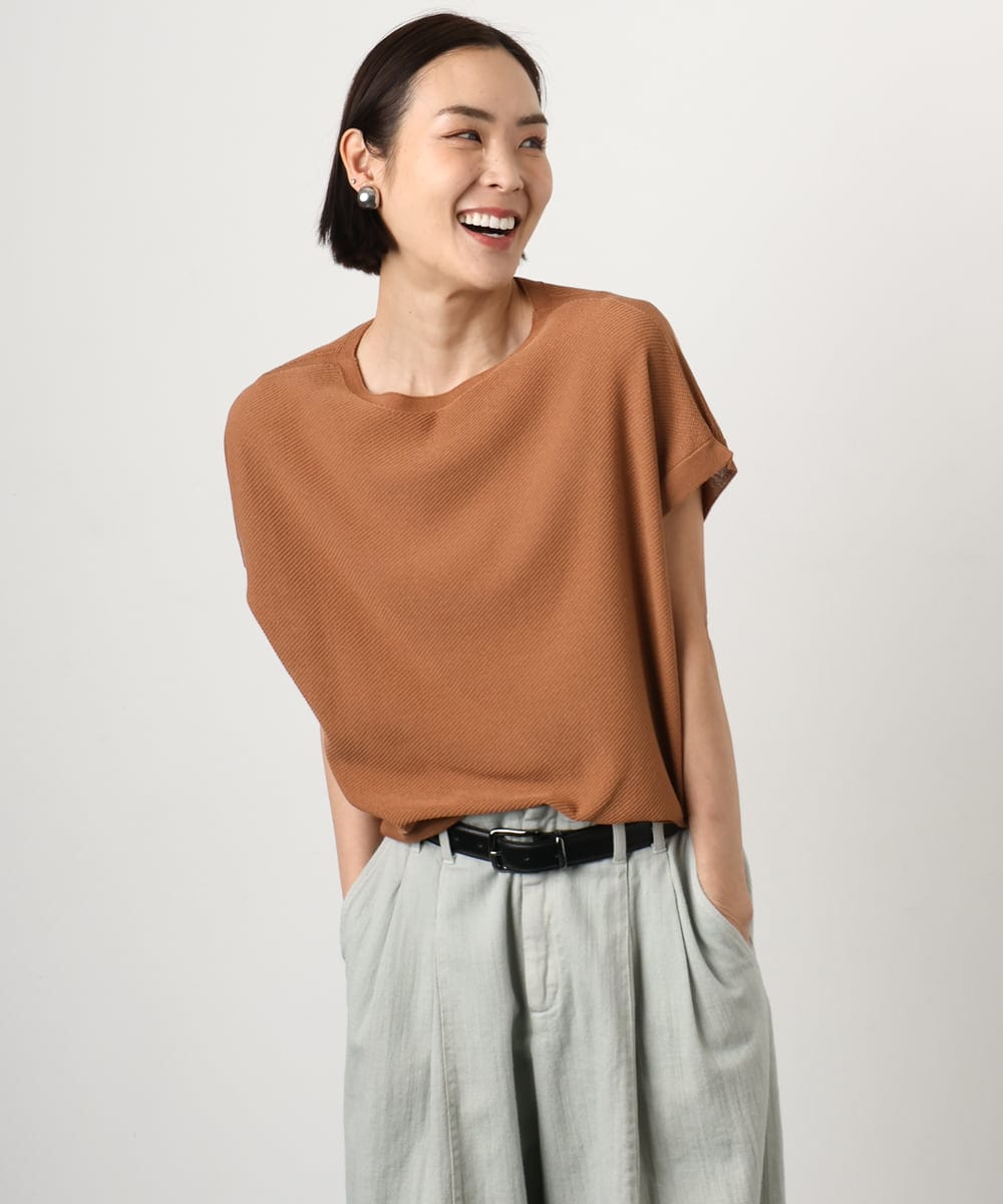 FMFGD26170 MICHEL KLEIN(ミッシェルクラン) ホールガーメント(R)フレンチスリーブニット ベージュ