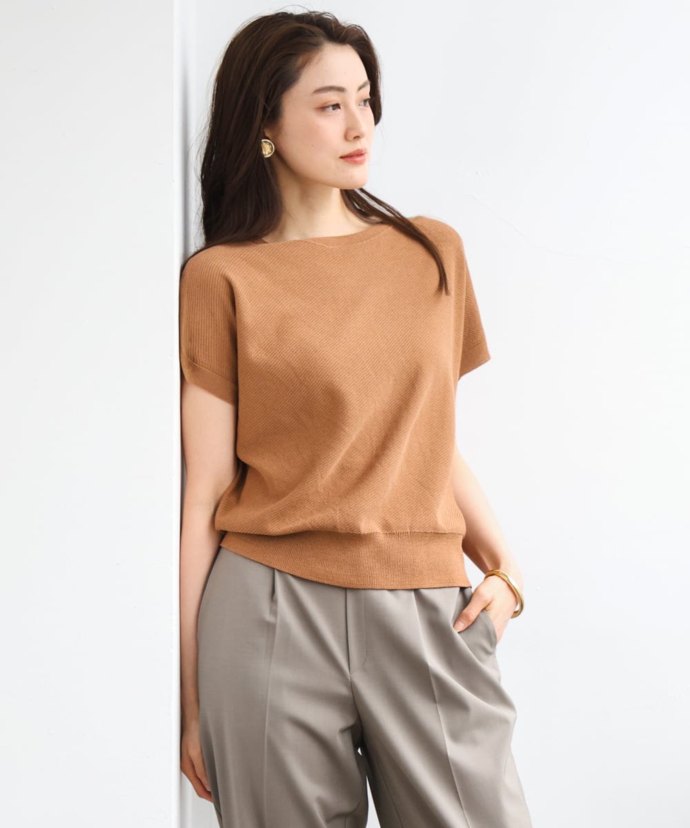 FMFGD26170 MICHEL KLEIN(ミッシェルクラン) ホールガーメント(R)フレンチスリーブニット ベージュ