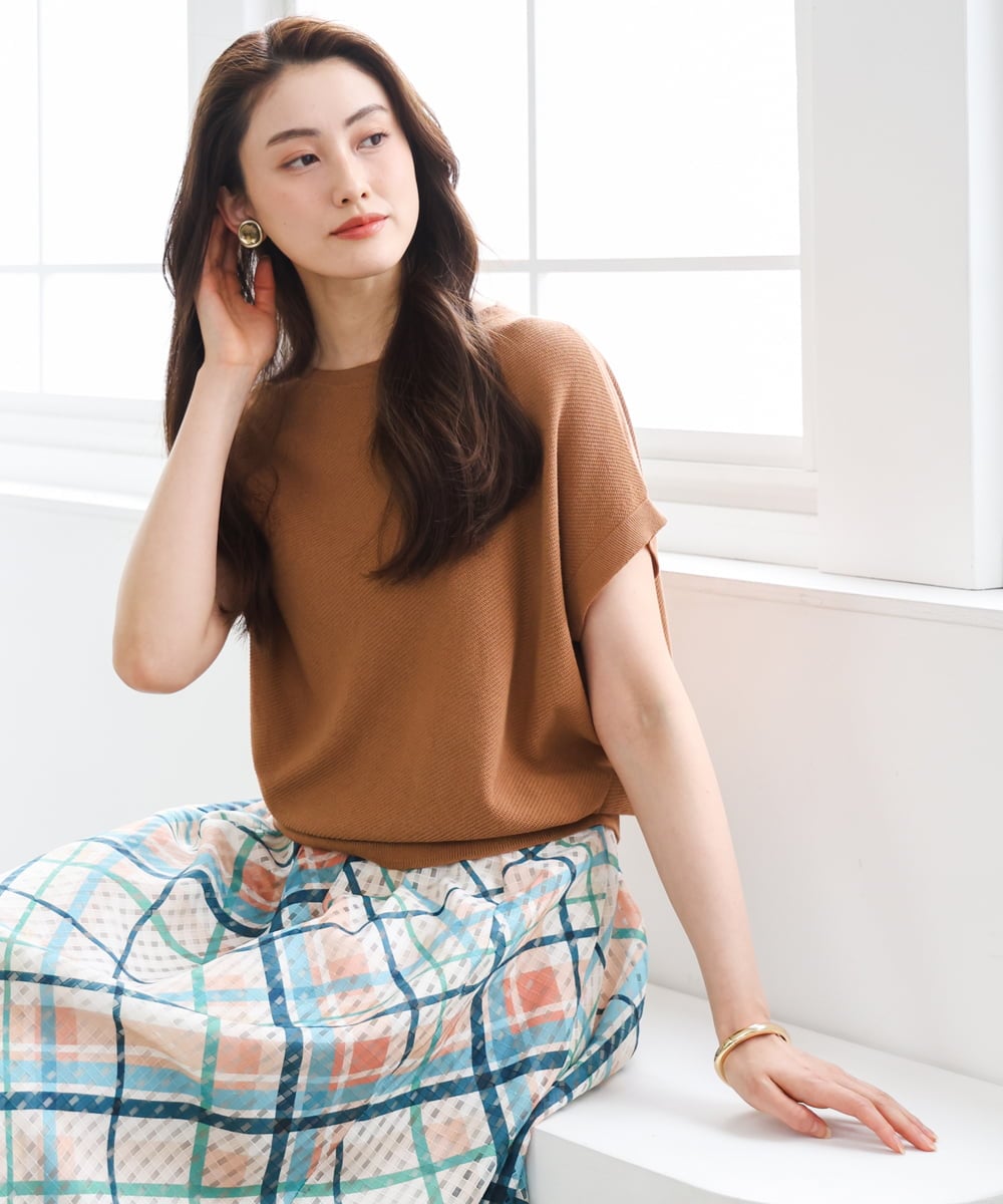 FMFGD26170 MICHEL KLEIN(ミッシェルクラン) ホールガーメント(R)フレンチスリーブニット ベージュ