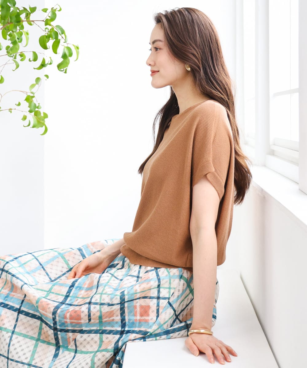 FMFGD26170 MICHEL KLEIN(ミッシェルクラン) ホールガーメント(R)フレンチスリーブニット ベージュ