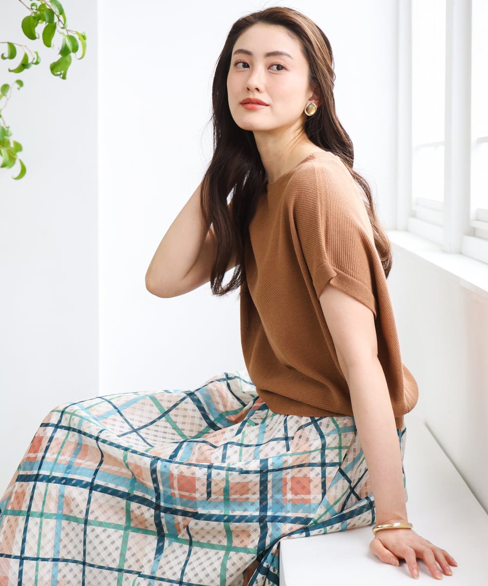 FMFGD26170 MICHEL KLEIN(ミッシェルクラン) ホールガーメント(R)フレンチスリーブニット ベージュ