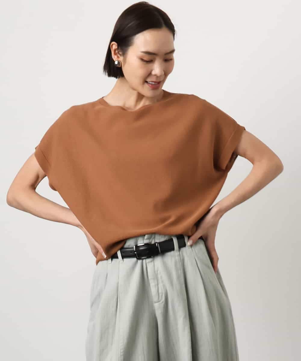 FMFGD26170 MICHEL KLEIN(ミッシェルクラン) ホールガーメント(R)フレンチスリーブニット テラコッタ