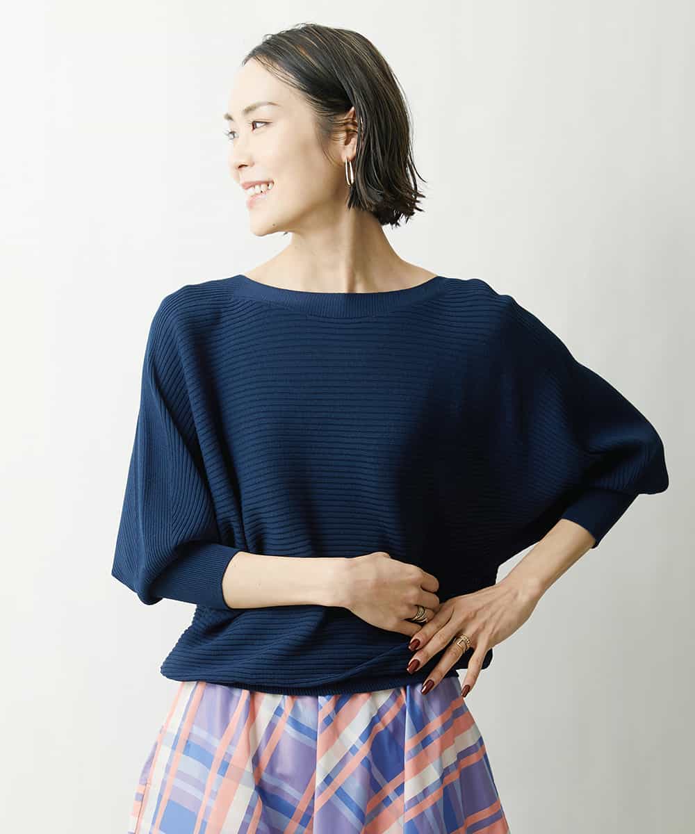 FMFGS17160 MICHEL KLEIN(ミッシェルクラン) [定番人気/新色追加]ホールガーメント(R)ドルマンスリーブニット（7分袖） ネイビー(57)