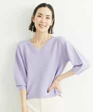 FMFGS23180 MICHEL KLEIN(ミッシェルクラン) [1枚着としておすすめ/WEB限定カラー]ホールガーメント(R)Vネックボリュームスリーブニット ラベンダー(61)