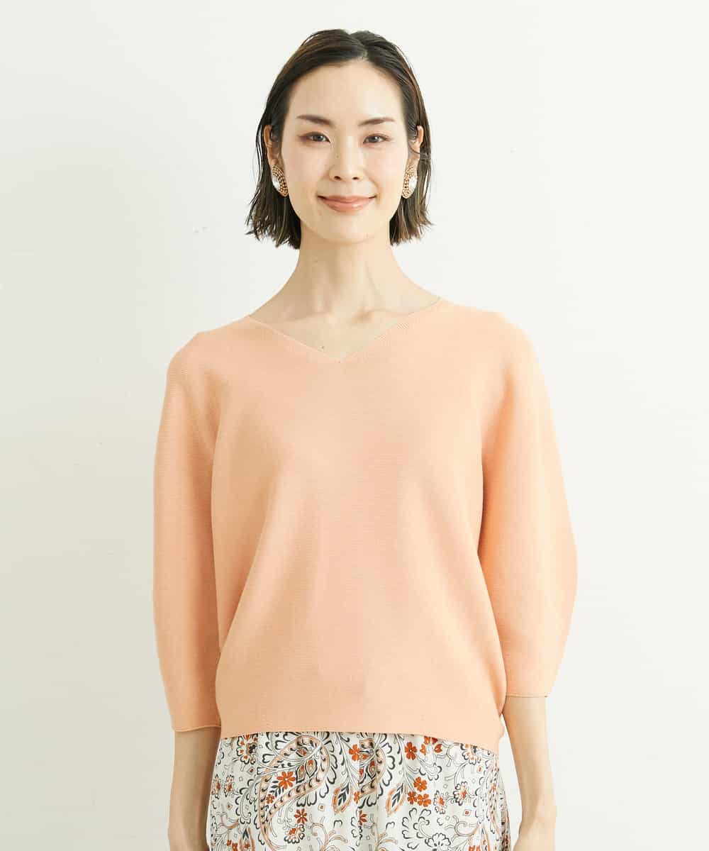 FMFGS23180 MICHEL KLEIN(ミッシェルクラン) [1枚着としておすすめ/WEB限定カラー]ホールガーメント(R)Vネックボリュームスリーブニット オフホワイト(81)