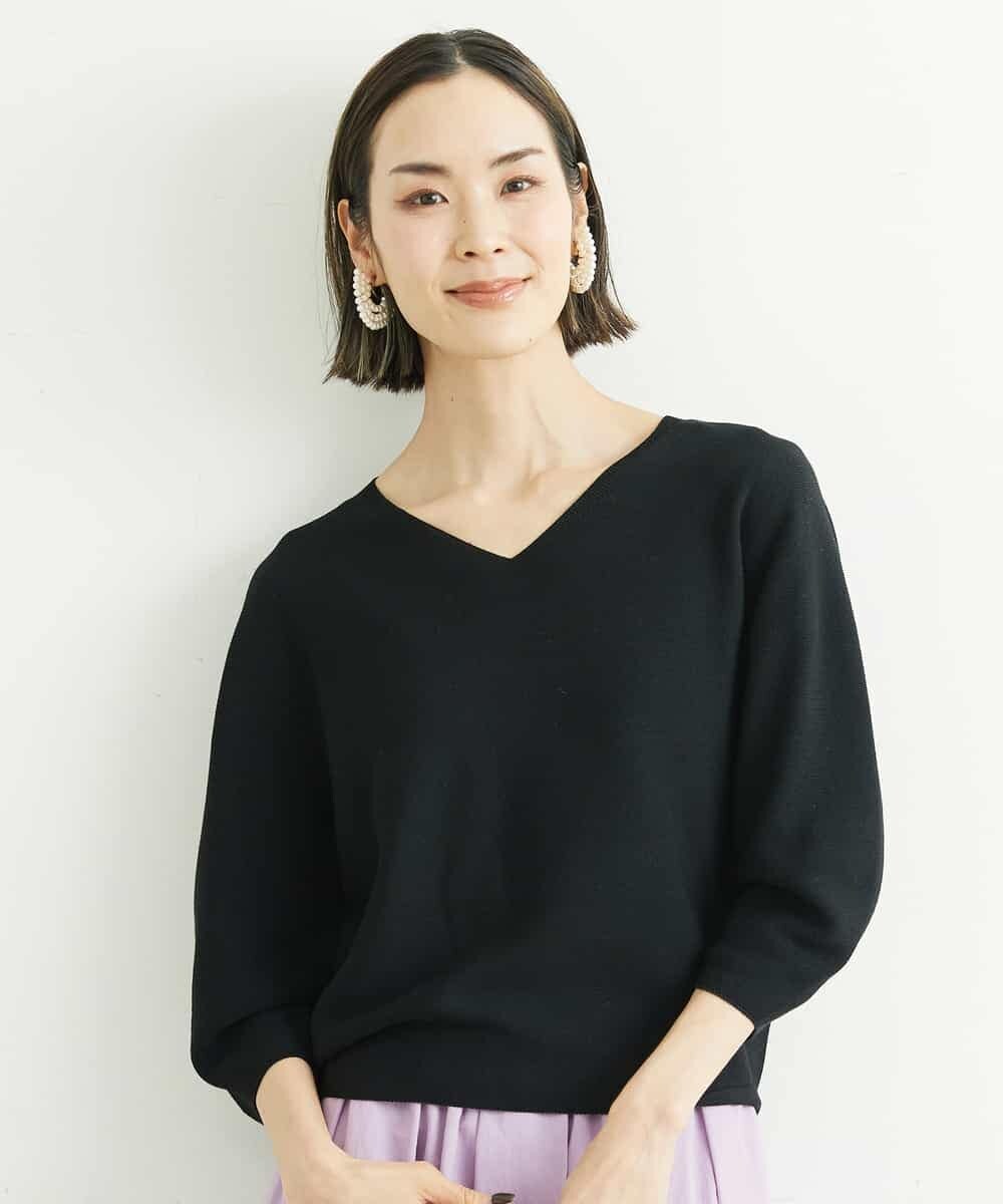 FMFGS23180 MICHEL KLEIN(ミッシェルクラン) [1枚着としておすすめ/WEB限定カラー]ホールガーメント(R)Vネックボリュームスリーブニット ブラック(94)