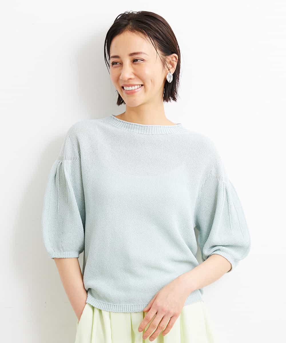 FMFGS24190 MICHEL KLEIN(ミッシェルクラン) [WEB限定カラーあり]ホールガーメント(R)パフスリーブニット グリーン(30)