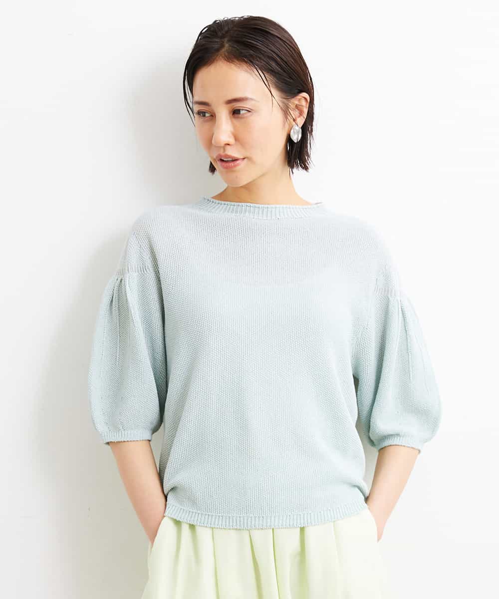 FMFGS24190 MICHEL KLEIN(ミッシェルクラン) [WEB限定カラーあり]ホールガーメント(R)パフスリーブニット グリーン(30)