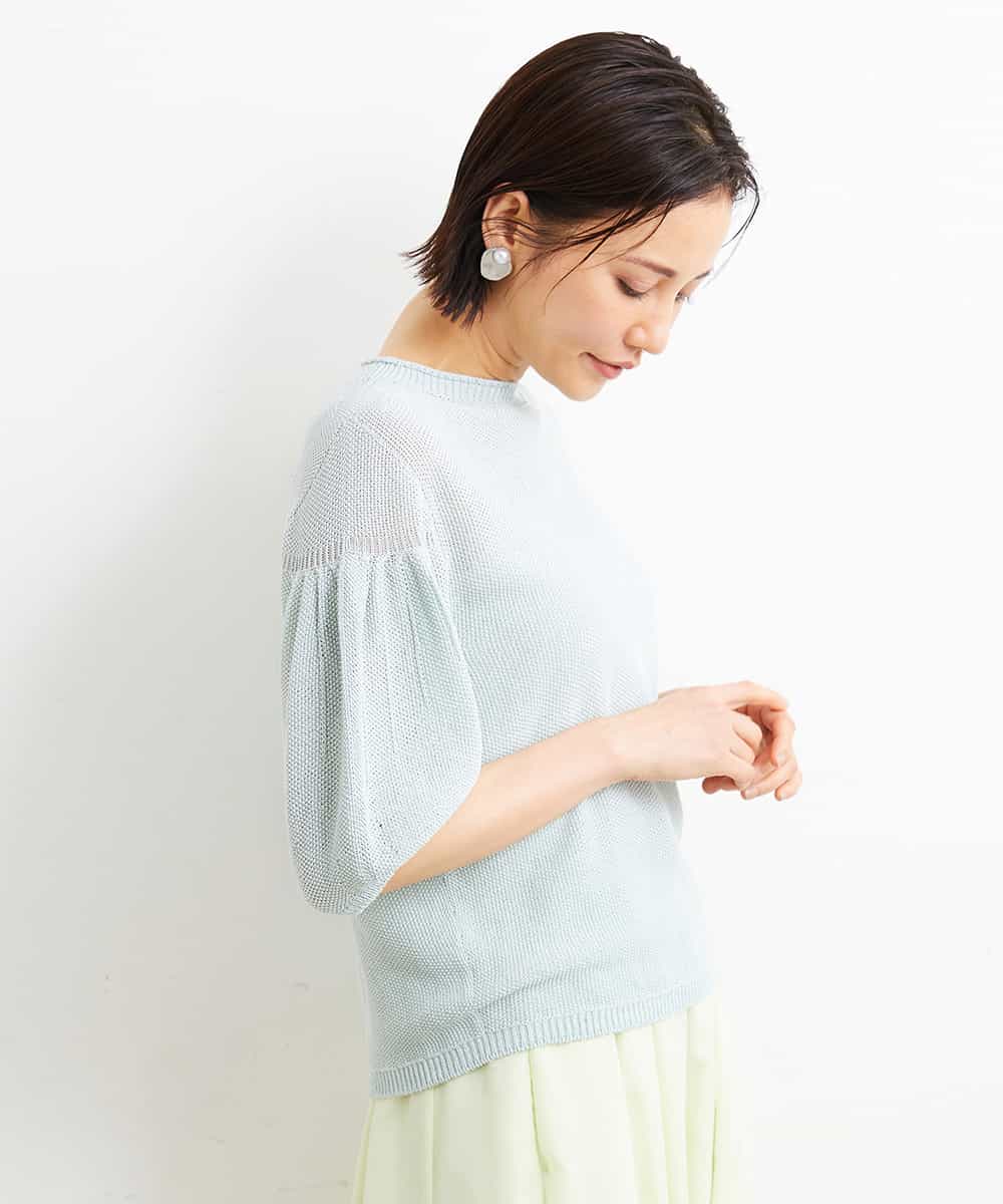 FMFGS24190 MICHEL KLEIN(ミッシェルクラン) [WEB限定カラーあり]ホールガーメント(R)パフスリーブニット グリーン(30)