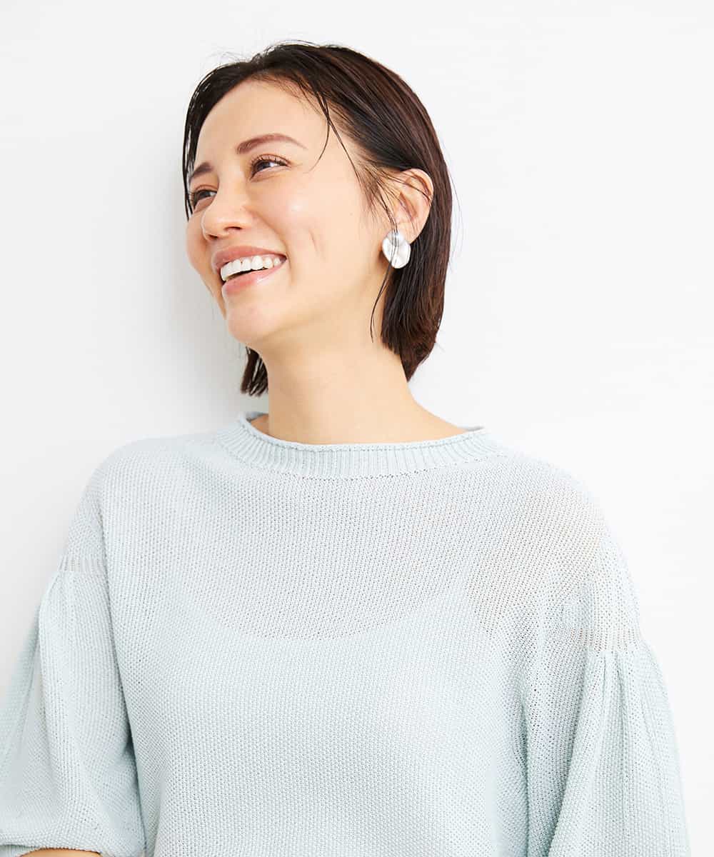 FMFGS24190 MICHEL KLEIN(ミッシェルクラン) [WEB限定カラーあり]ホールガーメント(R)パフスリーブニット グリーン(30)