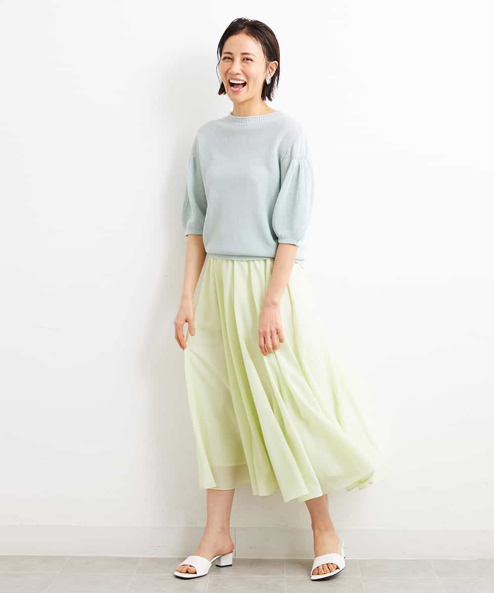 FMFGS24190 MICHEL KLEIN(ミッシェルクラン) [WEB限定カラーあり]ホールガーメント(R)パフスリーブニット グリーン(30)