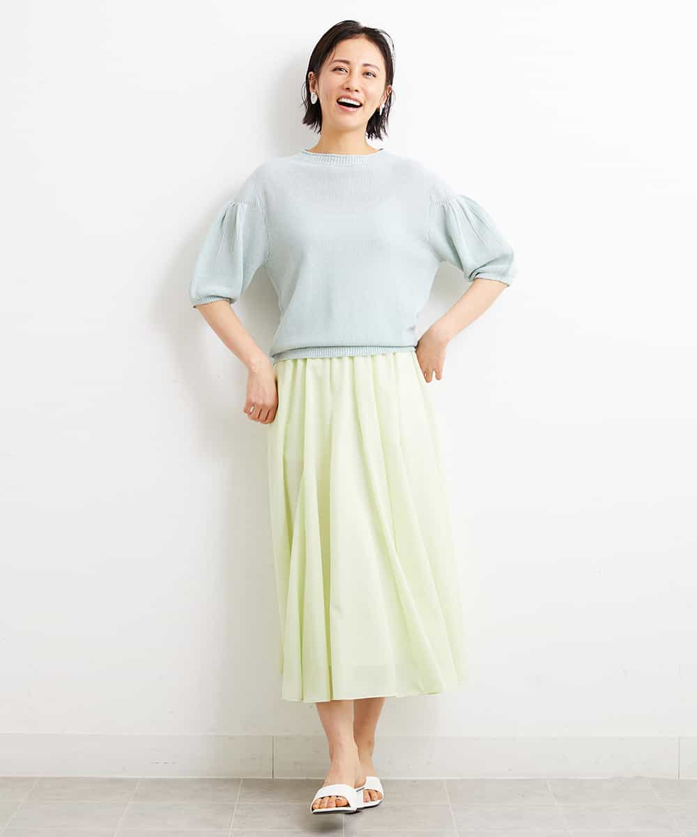 FMFGS24190 MICHEL KLEIN(ミッシェルクラン) [WEB限定カラーあり]ホールガーメント(R)パフスリーブニット グリーン(30)