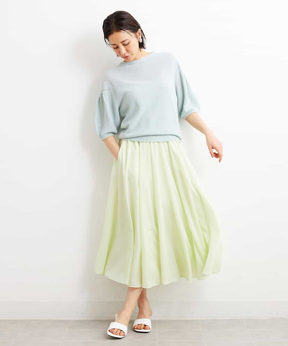 FMFGS24190 MICHEL KLEIN(ミッシェルクラン) [WEB限定カラーあり]ホールガーメント(R)パフスリーブニット グリーン(30)