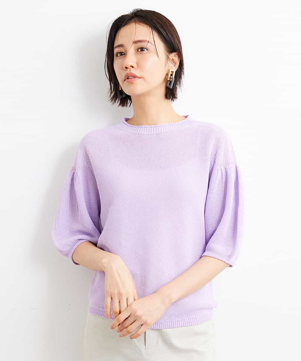 FMFGS24190 MICHEL KLEIN(ミッシェルクラン) [WEB限定カラーあり]ホールガーメント(R)パフスリーブニット グリーン(30)