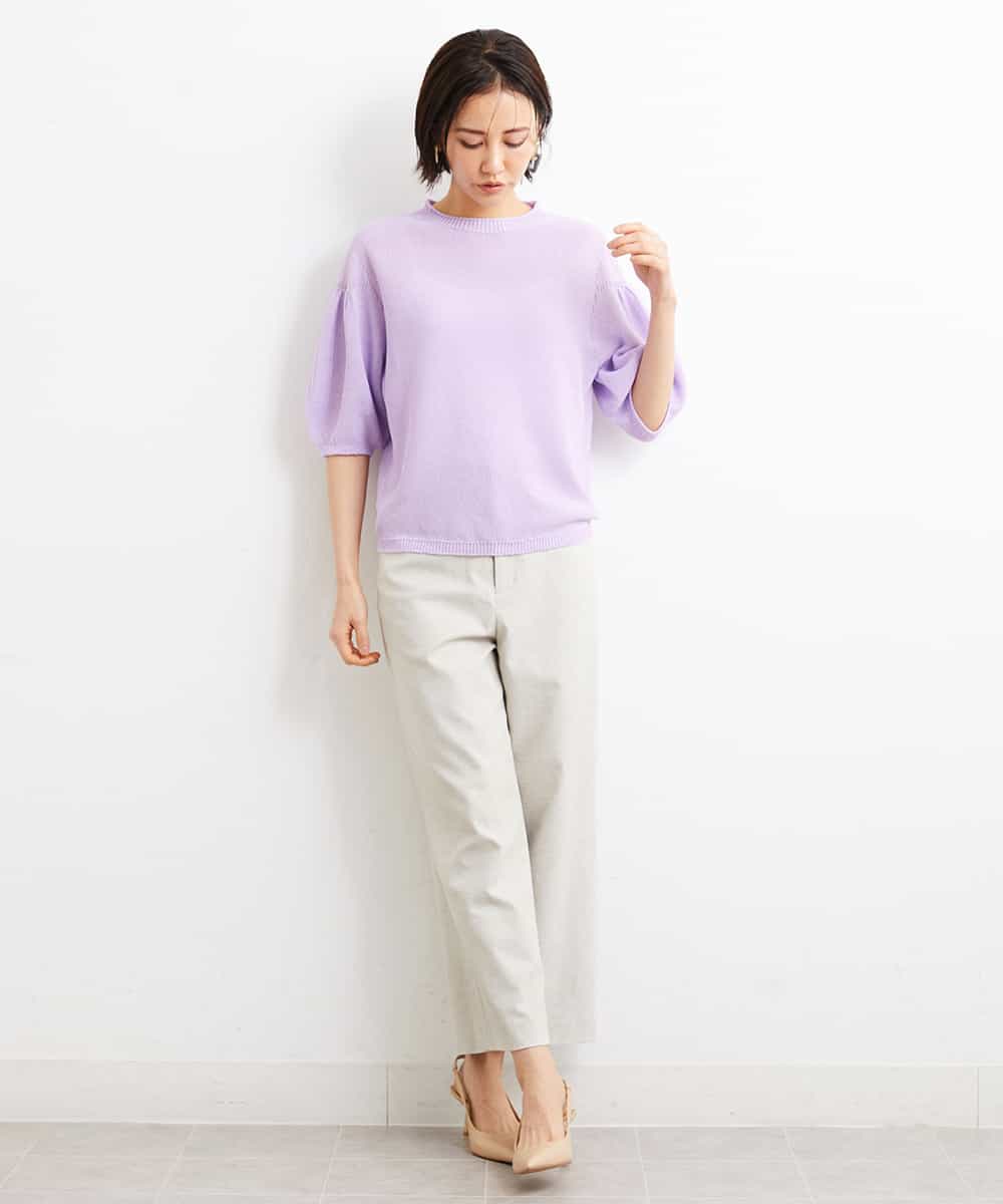 FMFGS24190 MICHEL KLEIN(ミッシェルクラン) [WEB限定カラーあり]ホールガーメント(R)パフスリーブニット グリーン(30)