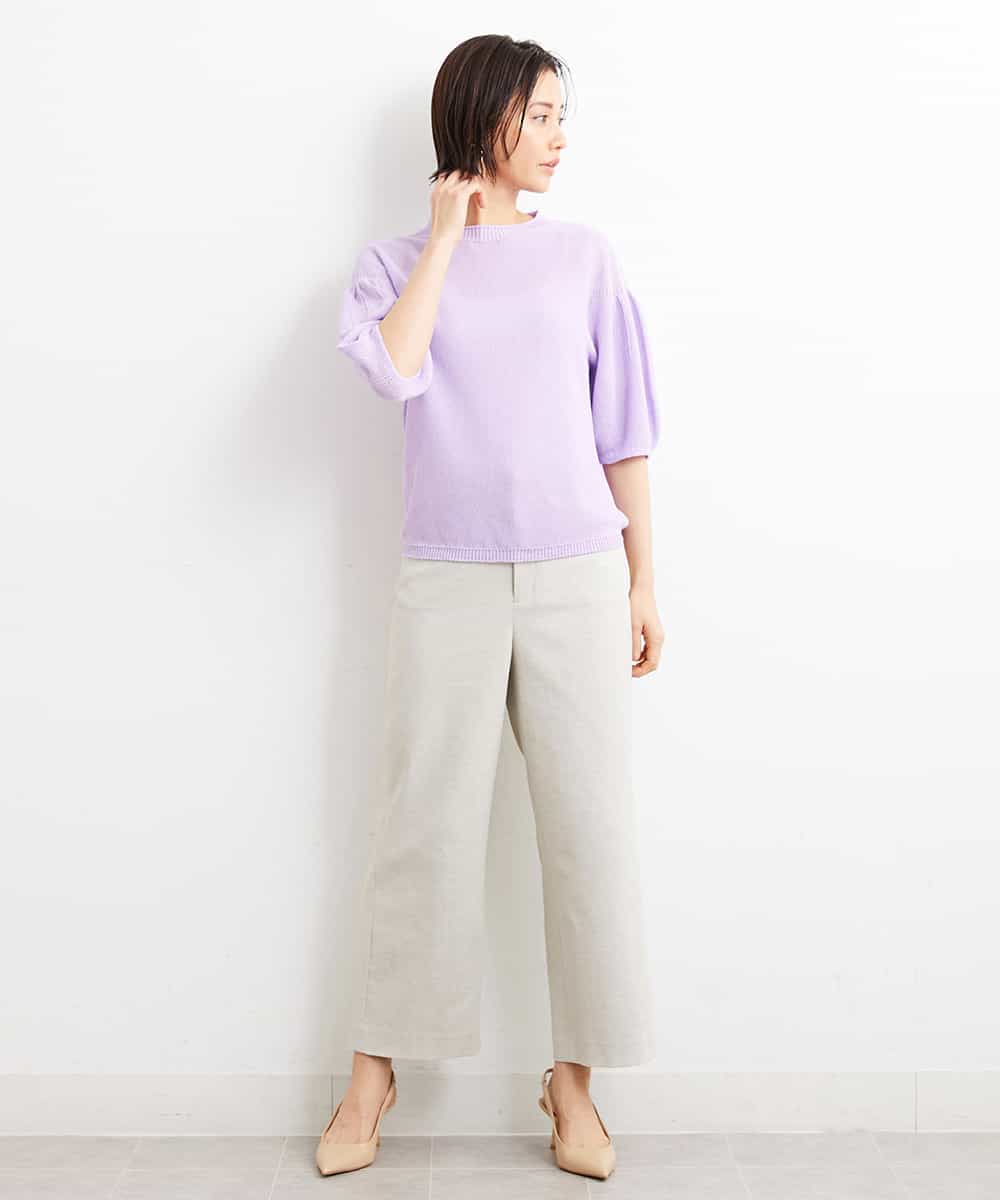 FMFGS24190 MICHEL KLEIN(ミッシェルクラン) [WEB限定カラーあり]ホールガーメント(R)パフスリーブニット グリーン(30)