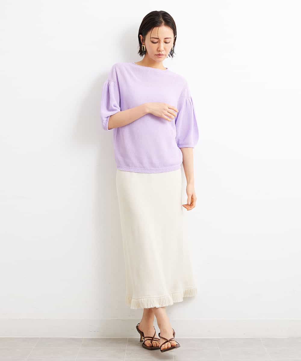 FMFGS24190 MICHEL KLEIN(ミッシェルクラン) [WEB限定カラーあり]ホールガーメント(R)パフスリーブニット グリーン(30)