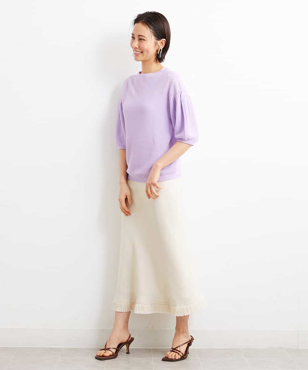 FMFGS24190 MICHEL KLEIN(ミッシェルクラン) [WEB限定カラーあり]ホールガーメント(R)パフスリーブニット グリーン(30)