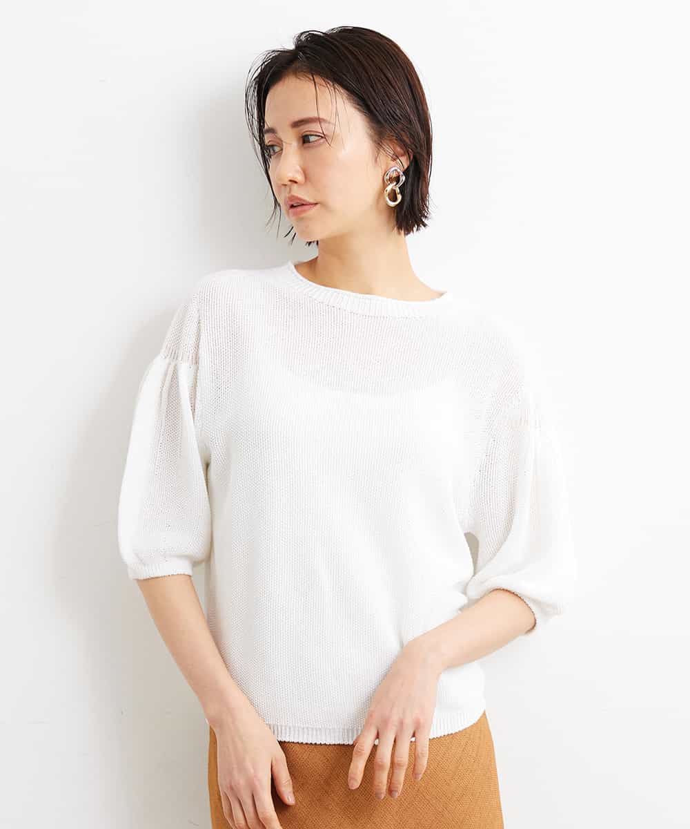 FMFGS24190 MICHEL KLEIN(ミッシェルクラン) [WEB限定カラーあり]ホールガーメント(R)パフスリーブニット グリーン(30)