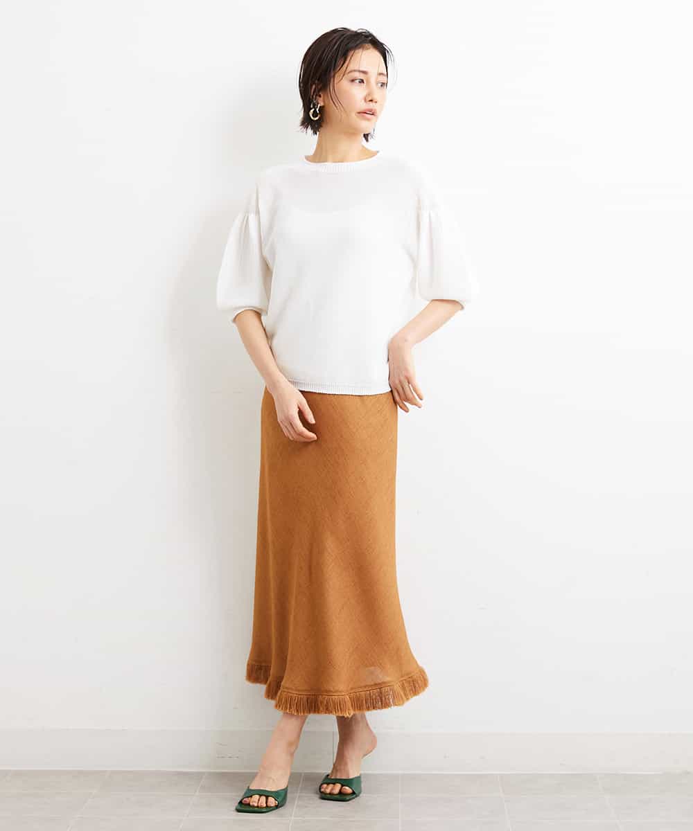 FMFGS24190 MICHEL KLEIN(ミッシェルクラン) [WEB限定カラーあり]ホールガーメント(R)パフスリーブニット グリーン(30)