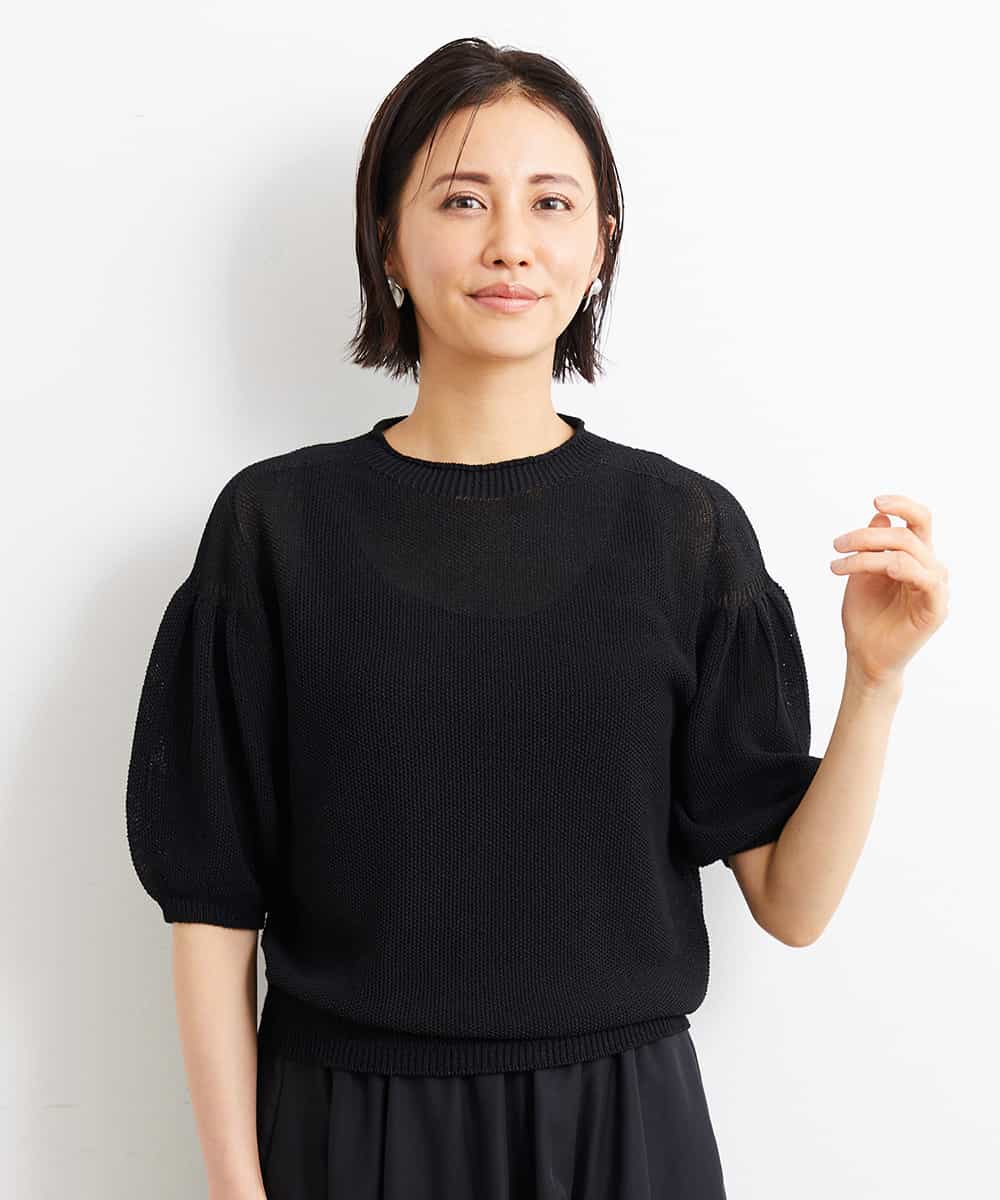 FMFGS24190 MICHEL KLEIN(ミッシェルクラン) [WEB限定カラーあり]ホールガーメント(R)パフスリーブニット グリーン(30)