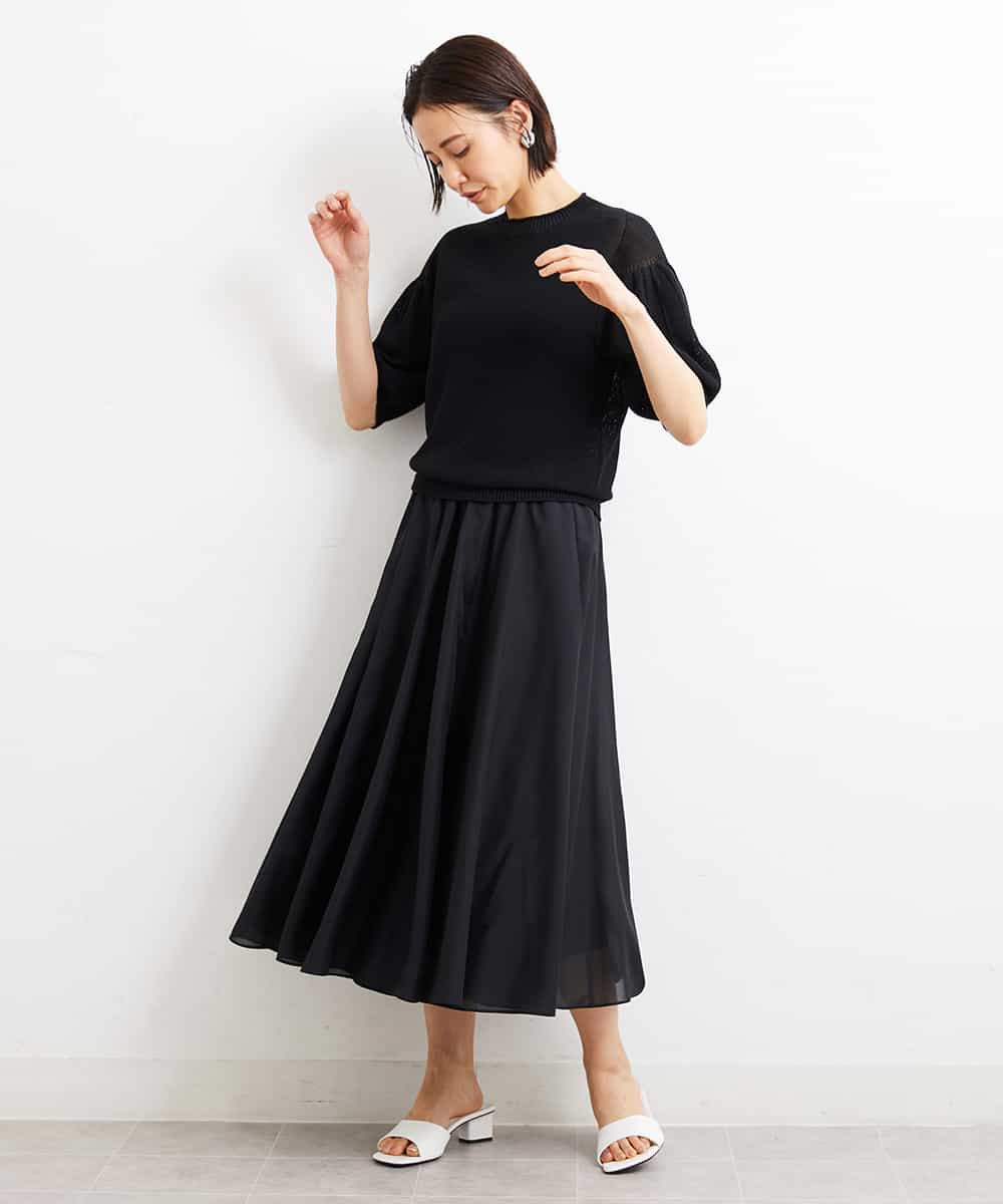 FMFGS24190 MICHEL KLEIN(ミッシェルクラン) [WEB限定カラーあり]ホールガーメント(R)パフスリーブニット グリーン(30)